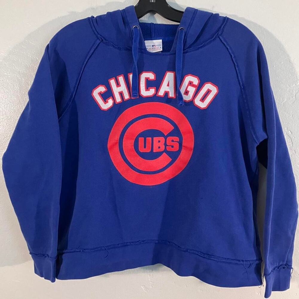 Chicago Cubs MLB‎ Baseball Blue Boxy Pullover Glitter Hoodie